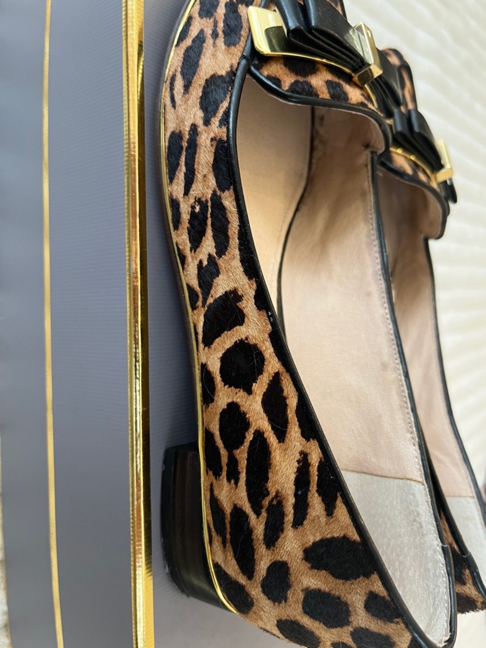 Louise et Cie Leopard-Print Pointed Toe Flats with Black Bow & Gold Accent - Picture 4 of 7